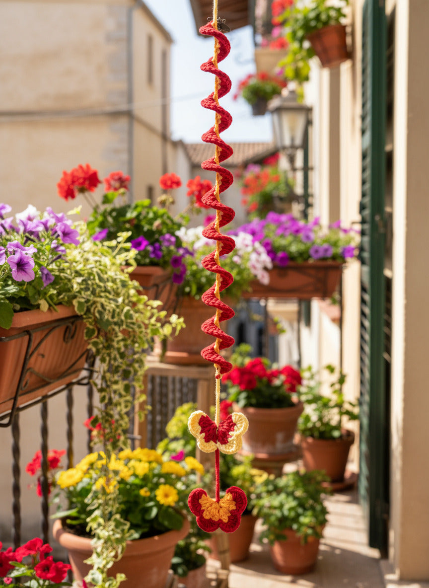 Suspension Spirale Papillons Rouge
